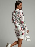 Cotton flower dress with pockets, white FI578 - Online store - Boutique